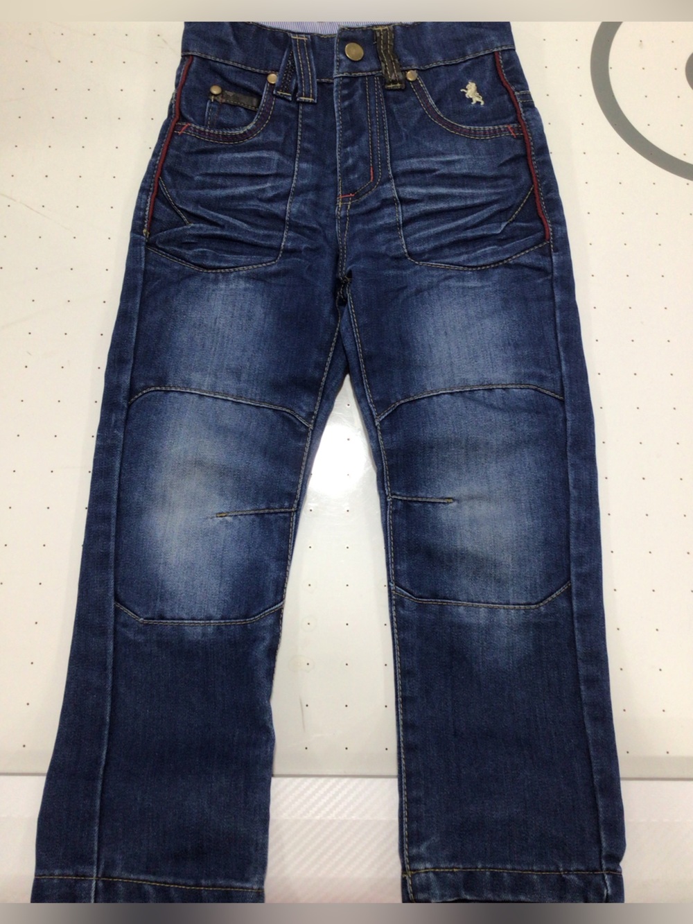 Kiwi Dark Blue Jeans with Red Accent Stitching